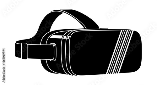 Monochrome vector illustration of a VR headset, a symbol of futuristic gaming and immersive digital experience