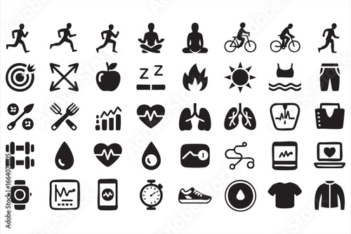 Wellness and Fitness Icons for Tracking Health and Fitness Goals