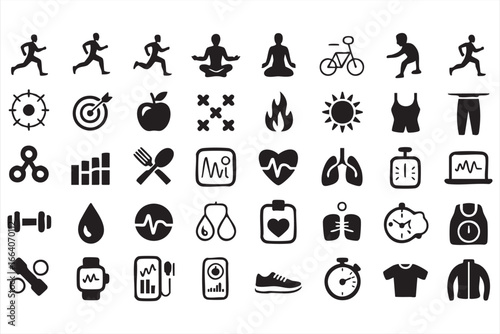 Health Data, Exercise, and Fitness Icons for Wellness Projects