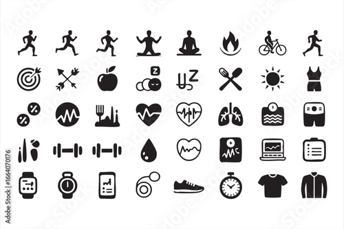 Complete Set of Exercise, Diet, and Wellness Vector Icons