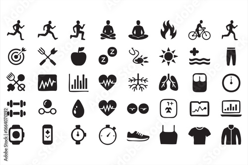 Fitness, Wellness, and Health Tracking Icons for Active Lifestyle