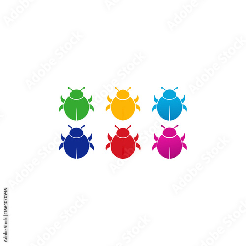 6 dung beetle icons  vector  colorful  white 
