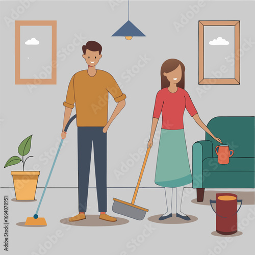 couple with vacuum cleaner