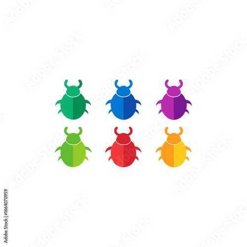 6 dung beetle icons  vector  colorful  white backg