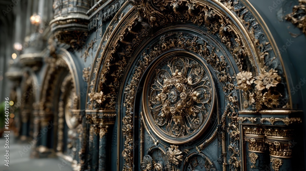 Obraz premium Ornate metal architecture with gears and bronze details