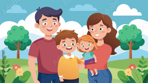 Happy Family of Four Together – Love, Unity, and Togetherness