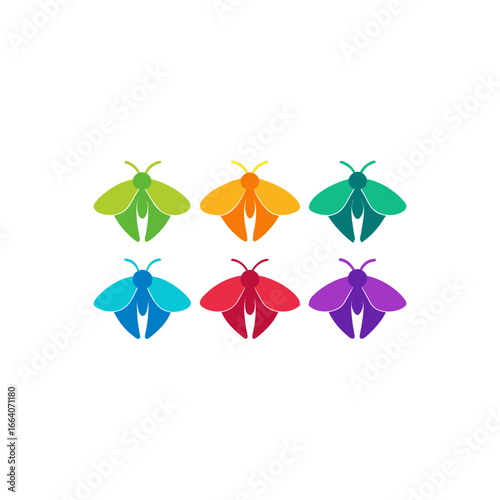 6 luna moth icons  vector  colorful  white background