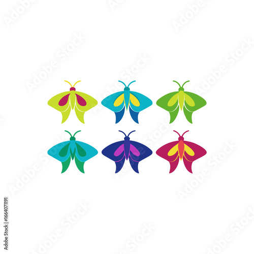 6 luna moth icons  vector  colorful  white backgro