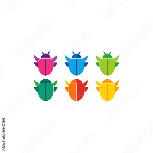 6 scarab beetle icons  vector  colorful  white bac