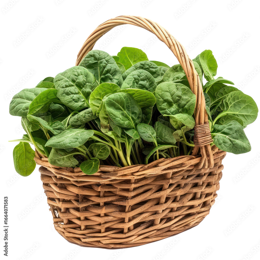Spinach in basket isolate on transparency background Spinach in basket isolate on transparency background