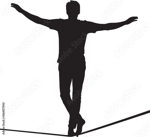 Jumping silhouette of a woman dancer on a tightrope, with a child shadow