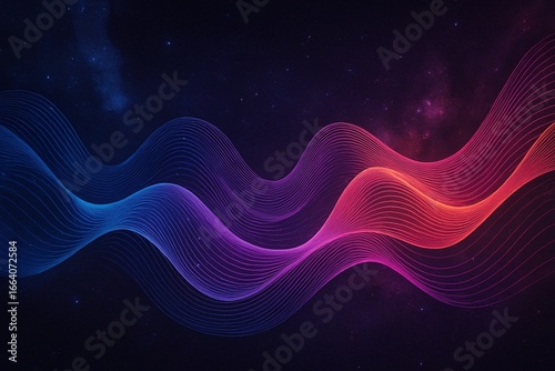 Galaxy Double Exposure Wave Lines Background with Stars and Nebula – Futuristic Abstract Cosmic Design