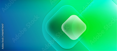 Abstract gradient background. Concentric squares create depth, blending blue into vibrant green. Soft lighting, modern design.