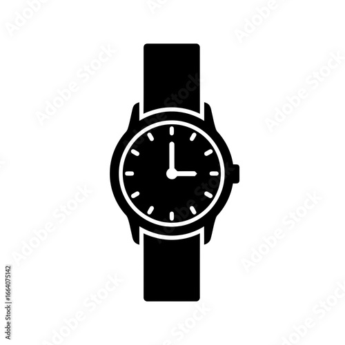 Vector art of classic black wristwatch with a white dial and hands, isolated on a, representing time and fashion