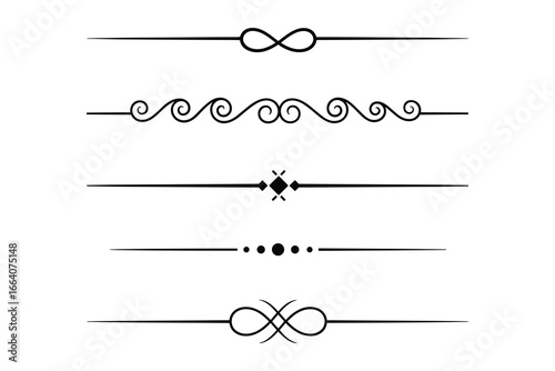 Collection of five decorative separators, horizontal design elements for text and page.