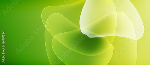 Abstract green background. Soft shapes overlap, creating luminous effect. Gradient transitions provide depth, visual interest.