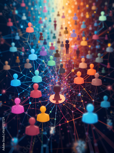 Colorful network illustration of connected people.