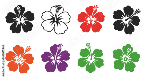 A collection of vibrant hibiscus flower vectors in various colors, perfect for graphic design projects, offering a versatile and visually appealing floral element for diverse creative applications.