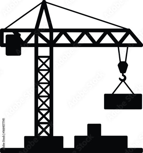 Construction tower crane silhouette vector, heavy equipment illustration for building, industrial site, engineering design, urban development, architecture project