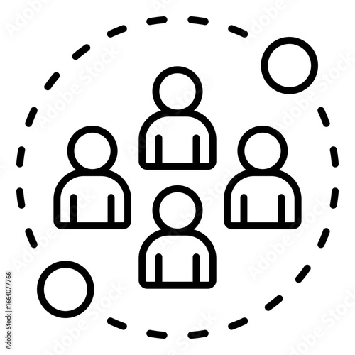 Outline icon of people within a dashed circle representing community and connection