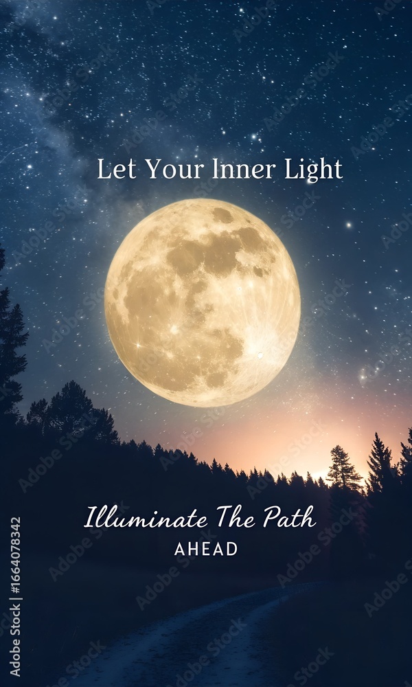 Naklejka premium Inspirational Night Sky with Full Moon and Motivational Text