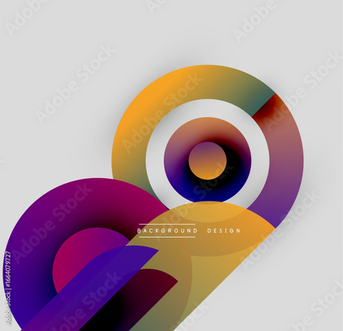Abstract colorful shapes overlap, creating dynamic composition. Gradient hues blend smoothly, offering modern visual appeal.