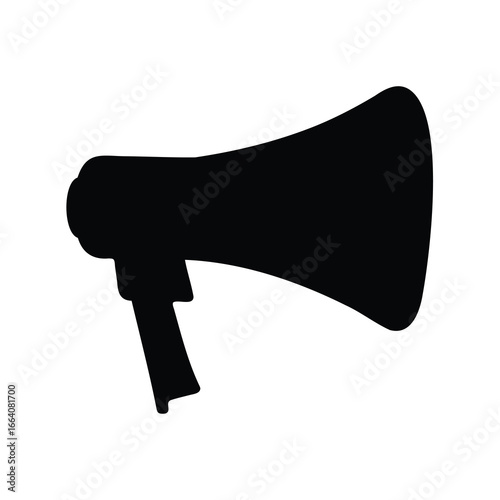 Simple black silhouette of a megaphone communicating important announcements and spreading messages widely