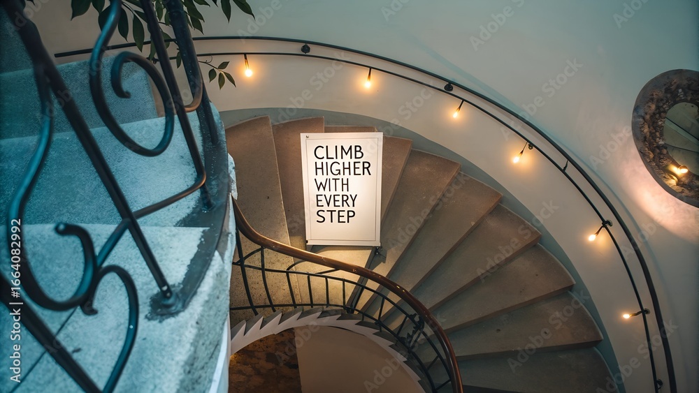 Obraz premium Inspirational Spiral Staircase With Motivational Message Sign
