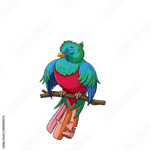 Cartoon Quetzal Resting on a Branch