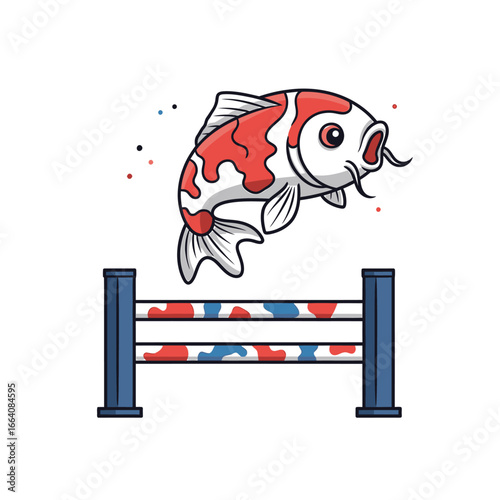 Agile Koi Fish Leaping Over a Barrier