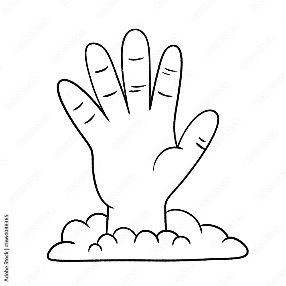 Obraz premium Zombie hand rising from ground line icon isolated on transparent background