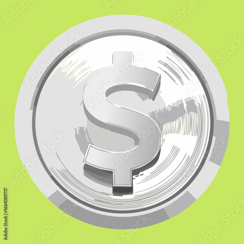 Shiny silver coin with a bold dollar sign, a modern and crisp icon for finance, banking, apps, or digital currency.
