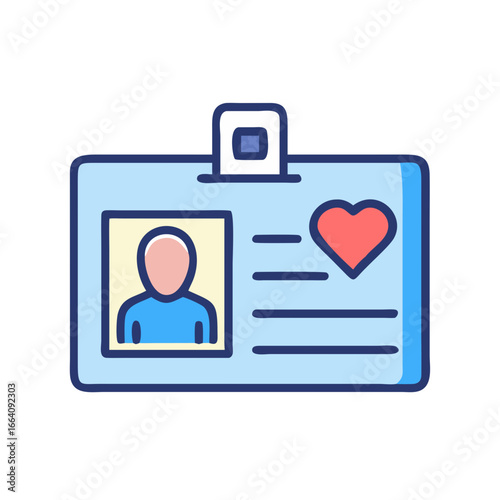 Employee ID card with heart, vector icon on black