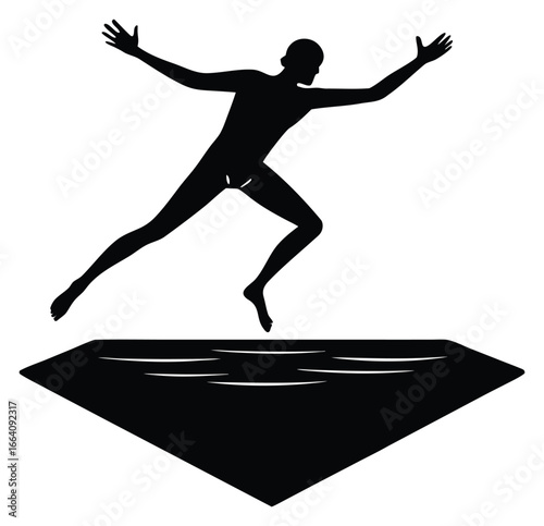Silhouette of a man jumping into a water body vector illustration art