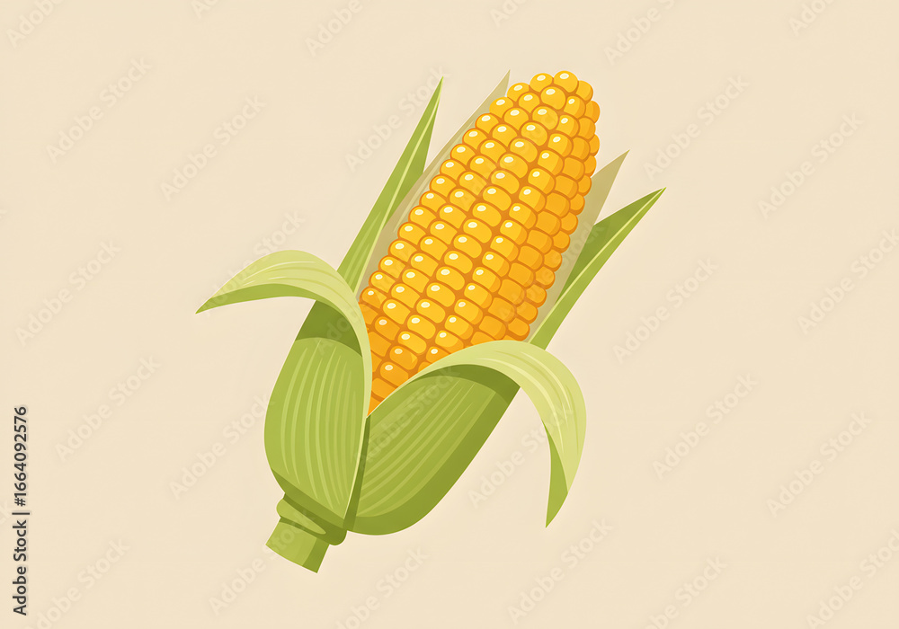 Obraz premium Illustration of a fresh ear of corn isolated on neutral background