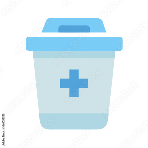Blue medical container with lid on a black background