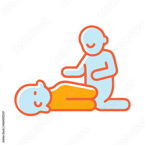 Child receives gentle massage therapy in flat graphic style