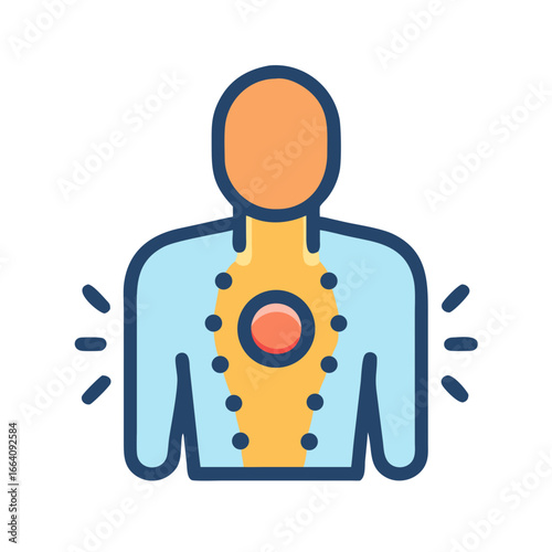 Medical illustration of a human figure with pinpoint pain
