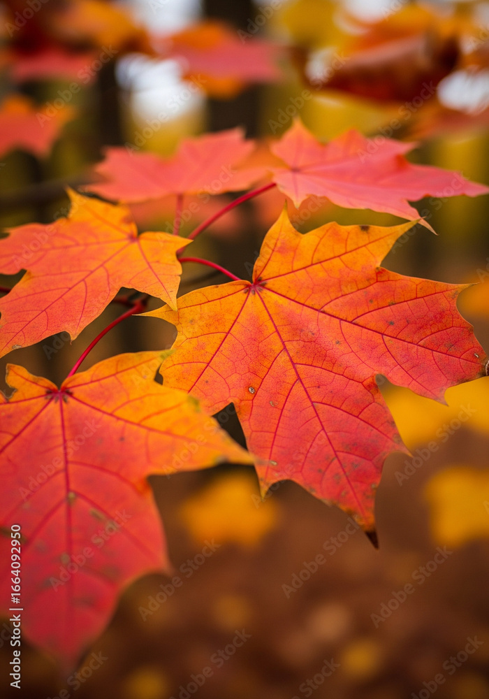 Fototapeta premium Close Up of Vibrant Autumn Maple Leaves in Fall Season