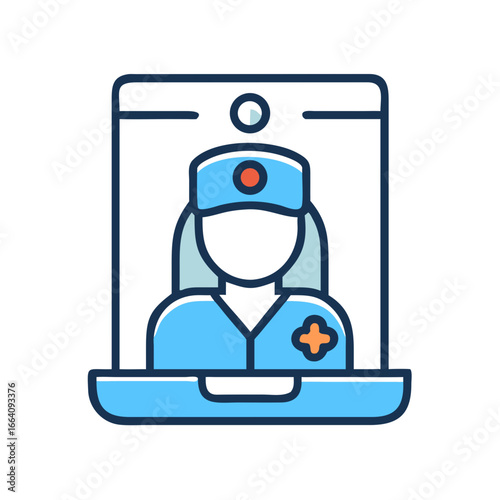 Online healthcare consultation with nurse or doctor on screen