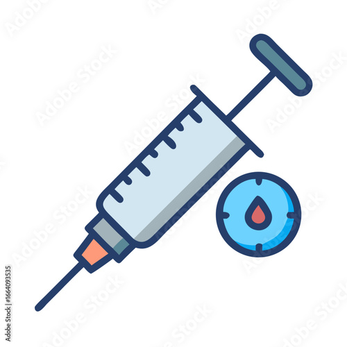 Vaccination concept illustration of a medical syringe and blood drop
