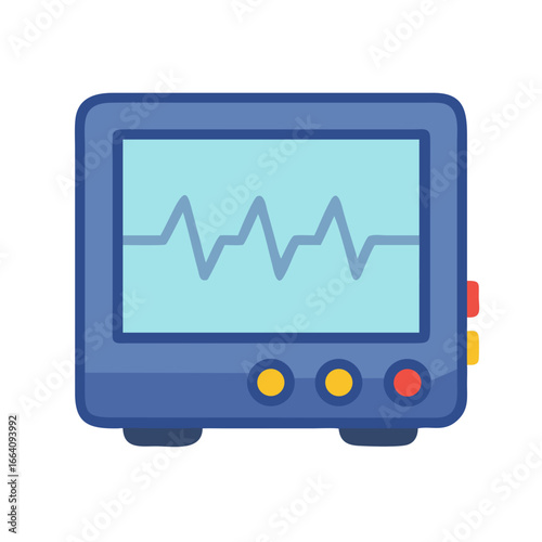Blue medical monitor showing heart rate on a black background