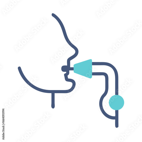 Medical breathing device attached to person graphic illustration.