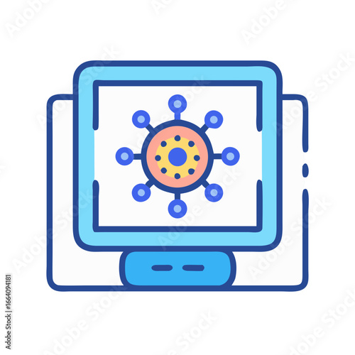 Computer displaying abstract viral pattern in flat design style