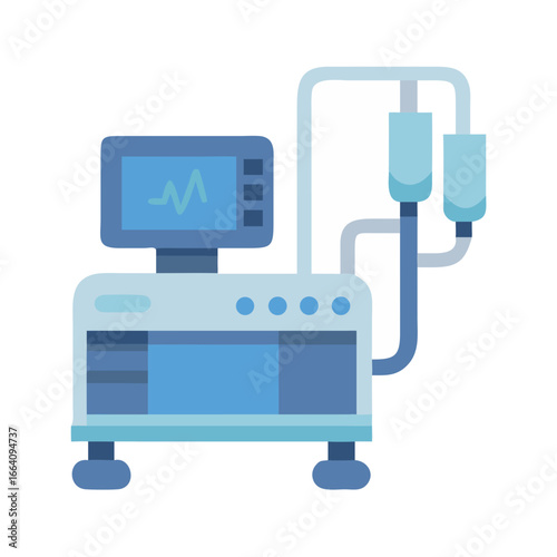 Medical ventilator with monitor in flat icon style illustration