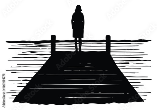 Solitude by the Sea A Lonesome Figure Stands on a Pier