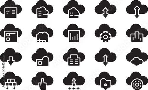 A set of vector icons of people with weather symbols and nature illustrations for a seamless cloud pattern design