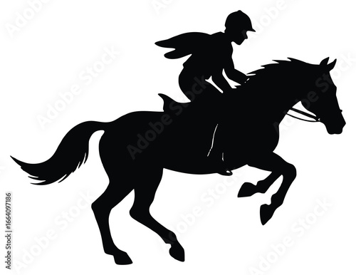 Equestrian sport silhouette of a horse and rider jumping in competition