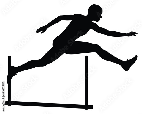 Silhouette of an athlete hurdling demonstrating speed agility and athleticism in competition