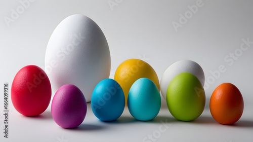 A colorful assortment of easter eggs on a light background